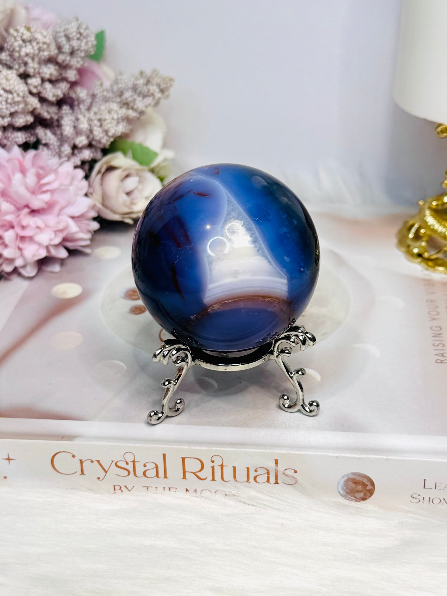 High Grade Blue Agate Sphere on Stand 250g