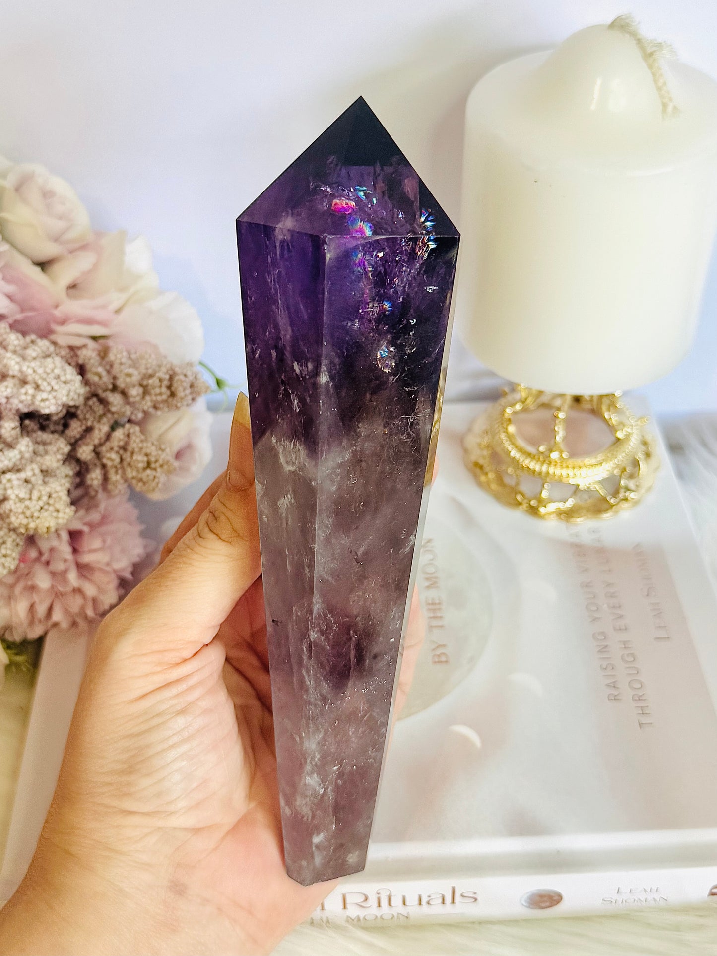 Wow!!! High Grade Large Amethyst Dragon Tooth Phantom Wand With Stunning Rainbows 18cm