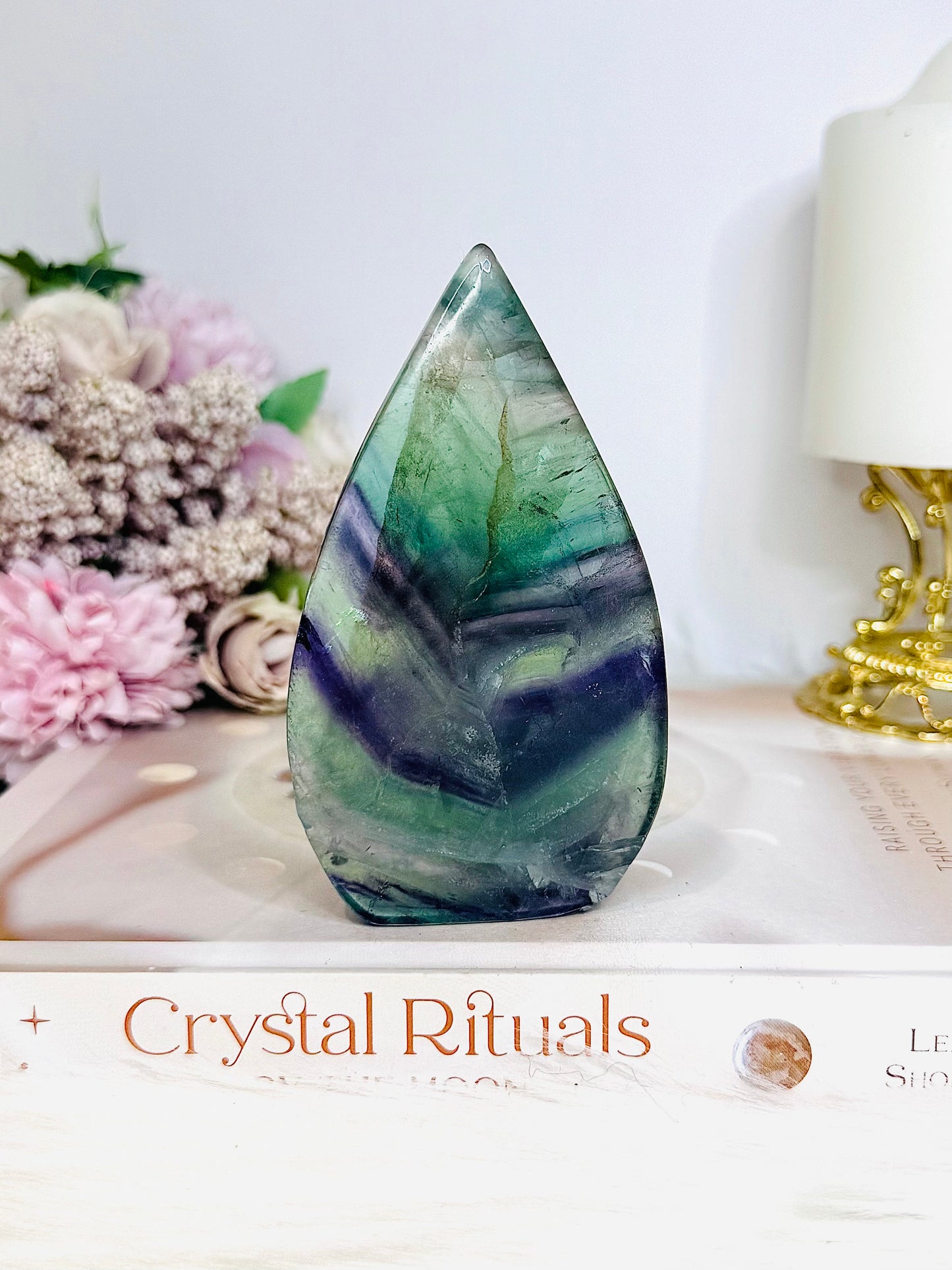 Rainbow Fluorite Flame 9cm (light used in pic)