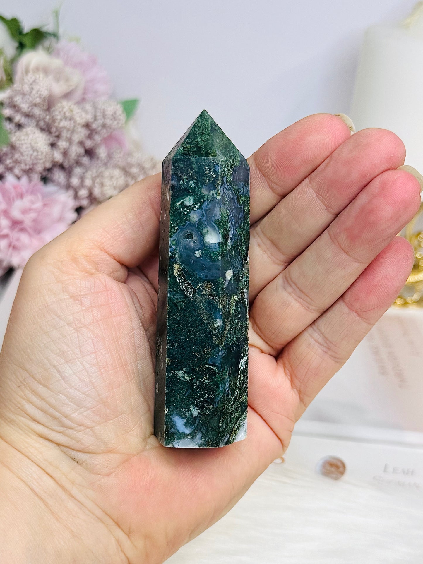 Moss Agate Tower 9.5cm
