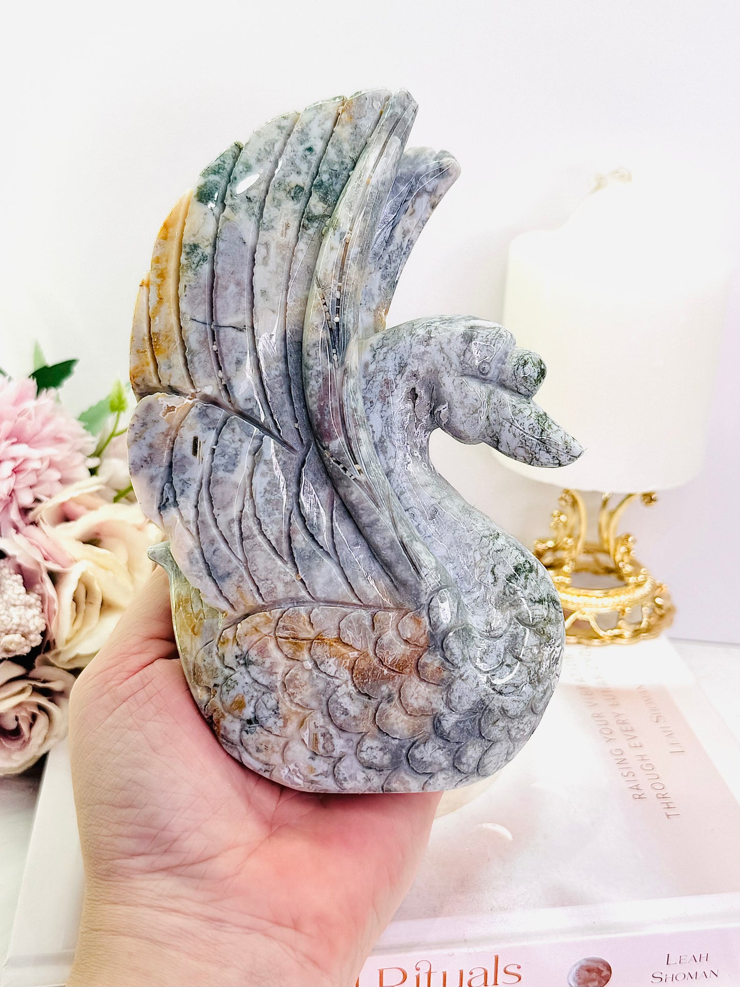 Elegant & Graceful ~ Large 17cm 788gram Ocean Jasper Swan Carved to Perfection