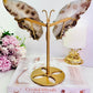 Wow!!! Stunning Large 21cm (Inc Stand) Druzy Black Flower Agate Carved Butterfly Wings on Gold Stand