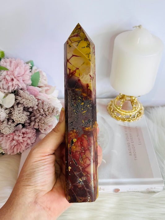 Natural Large Mookaite Jasper Tower | Generator with Hematite Inclusions 21cm