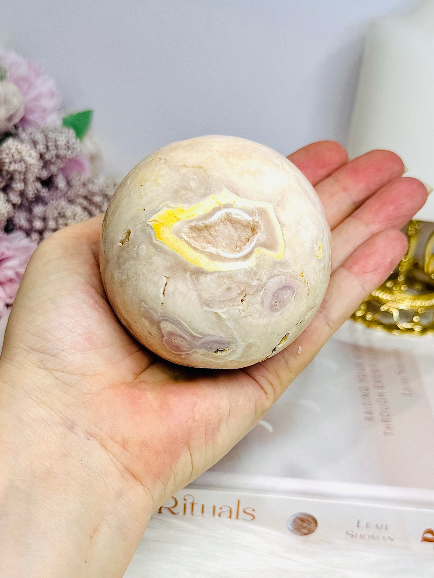 Large Druzy Pink Amethyst Sphere on Stand 414g