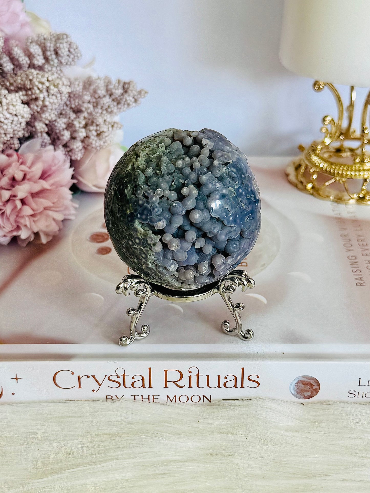 Gorgeous Natural Grape Agate Sphere 229grams On Stand