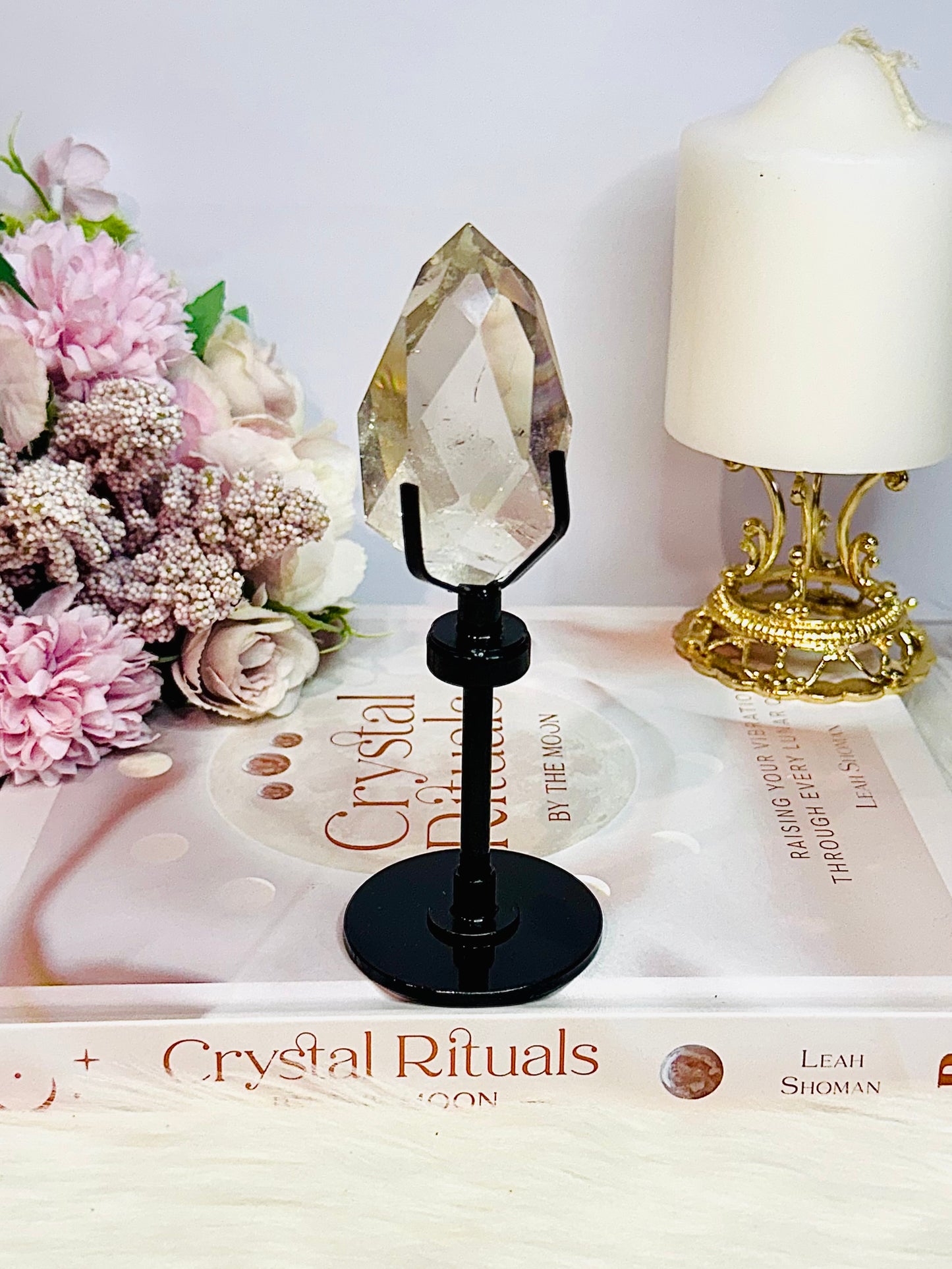 High Grade Smokey Quartz Faceted Diamond On Stand 14.5cm