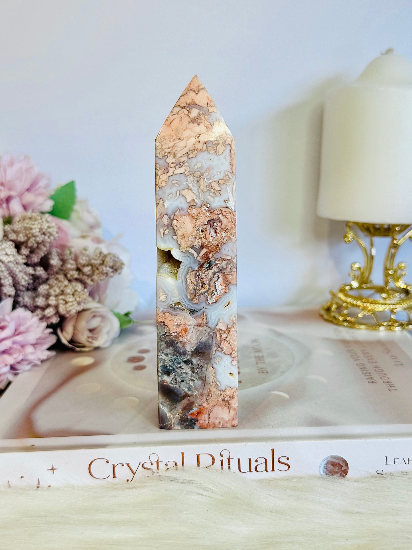 Unique Large 14cm Druzy Pink Agate Tower