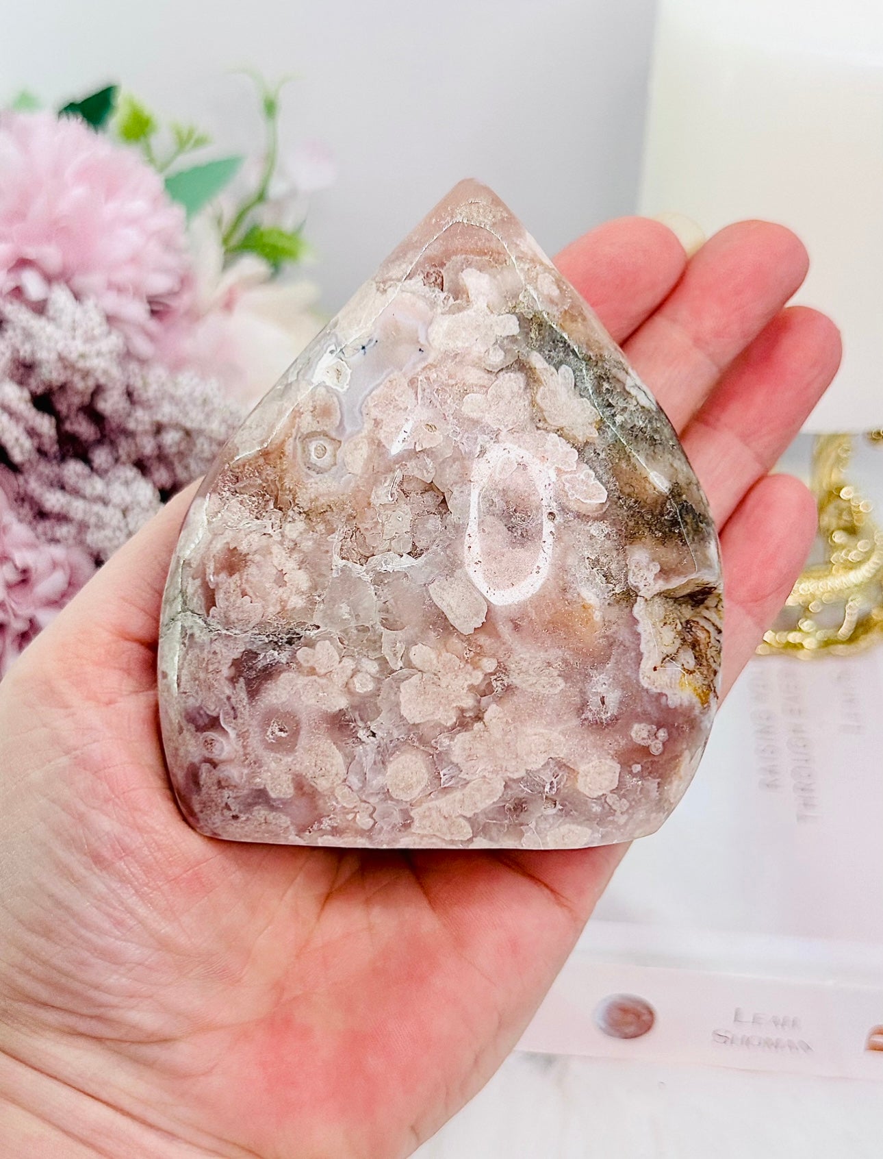 Heal The Heart ~ Absolutely Gorgeous 385gram Flower Agate Carved Flame | Freeform From Madagascar