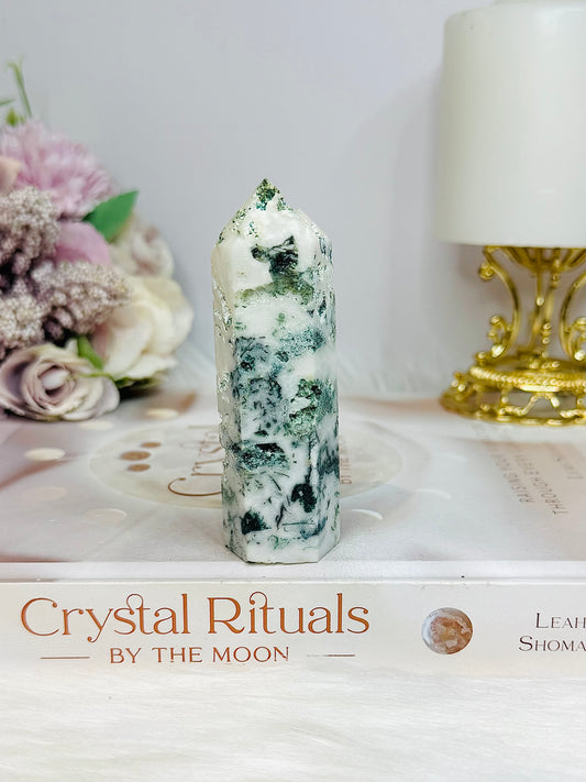 Chunky Moss Agate Tower 9cm