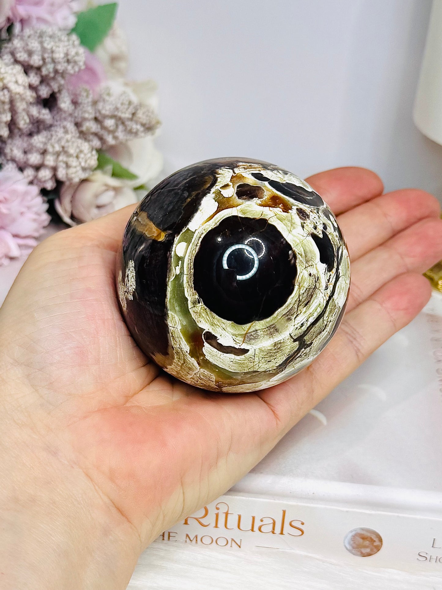 Large Money Agate Sphere on Stand 354g