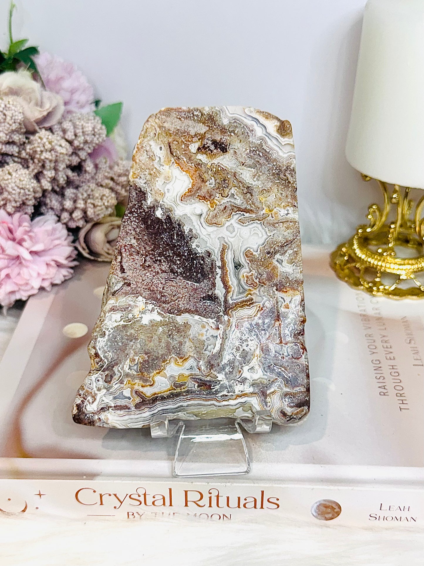 Mexican Lace Agate Slab on Stand 14cm