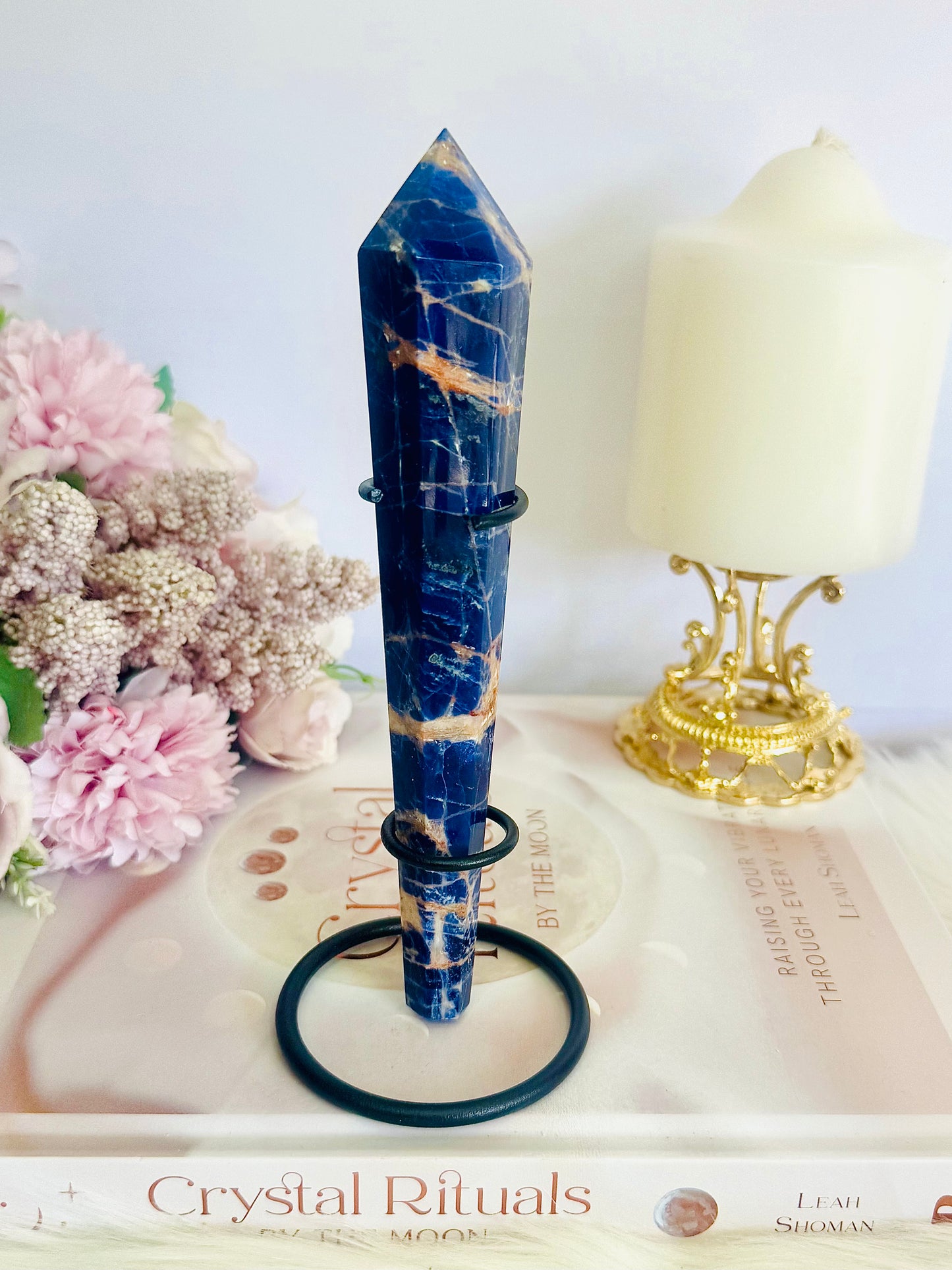 Sodalite Carved Wand | Tower on Stand 17cm