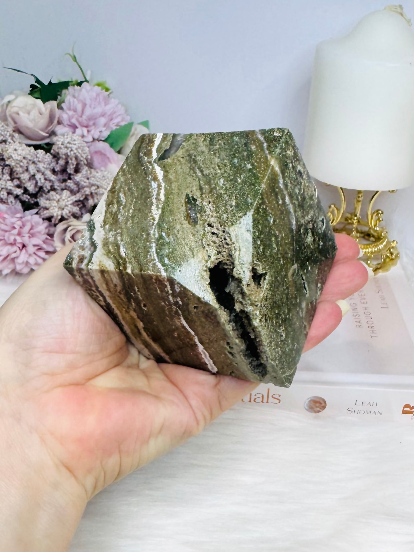Large Ocean Jasper Druzy Carved Cube 612g