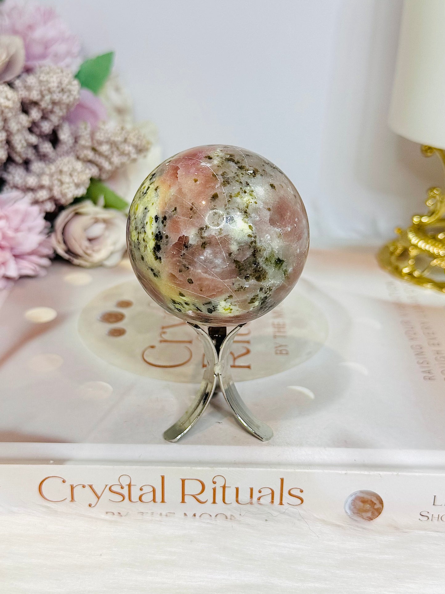 Peach Blossom Tourmaline Sphere On Stand 196g