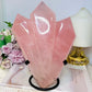 Huge High Grade Rose Quartz Carved Triple Tower on Stand 1.2KG 19cm