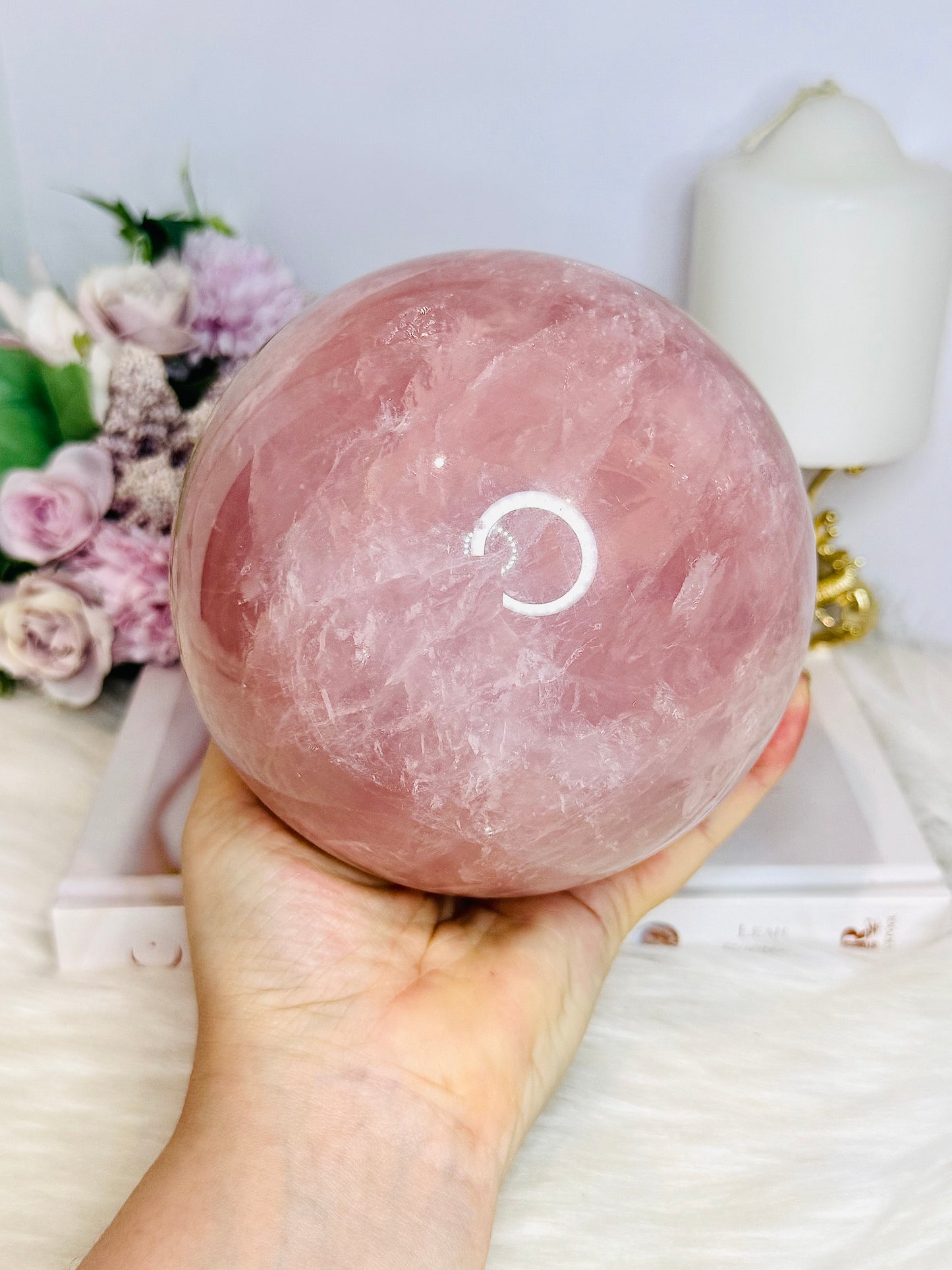 Huge Rose Quartz Sphere 3KG on Stand