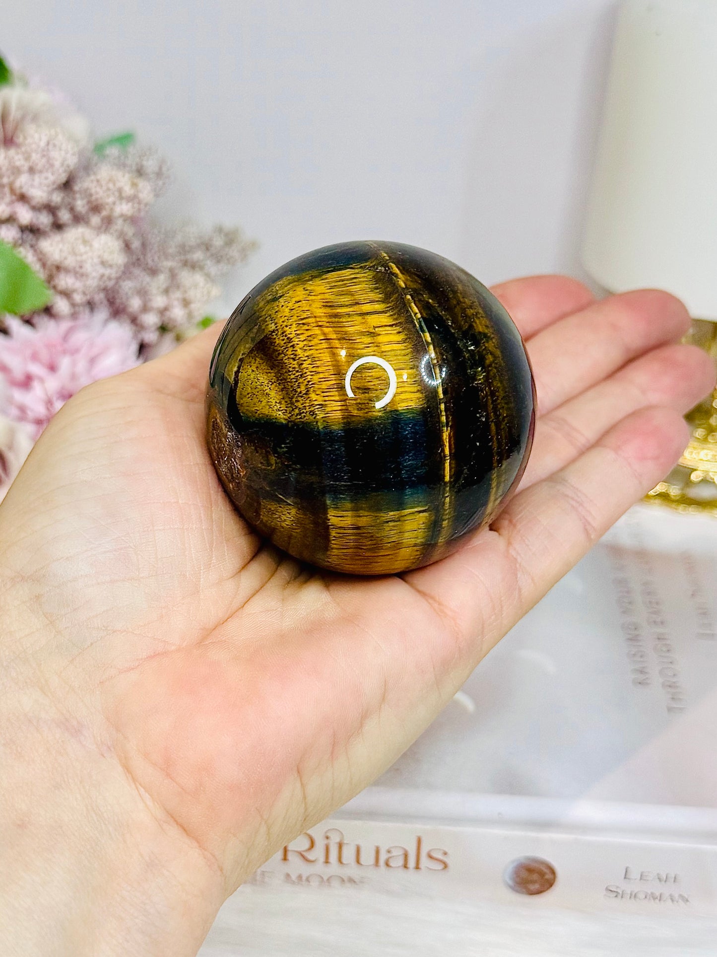 Tigers Eye Sphere with Blue Flash 279g