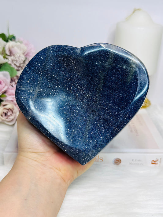 Large Blue Sandstone Chunky Heart Bowl 12cm 1.06KG