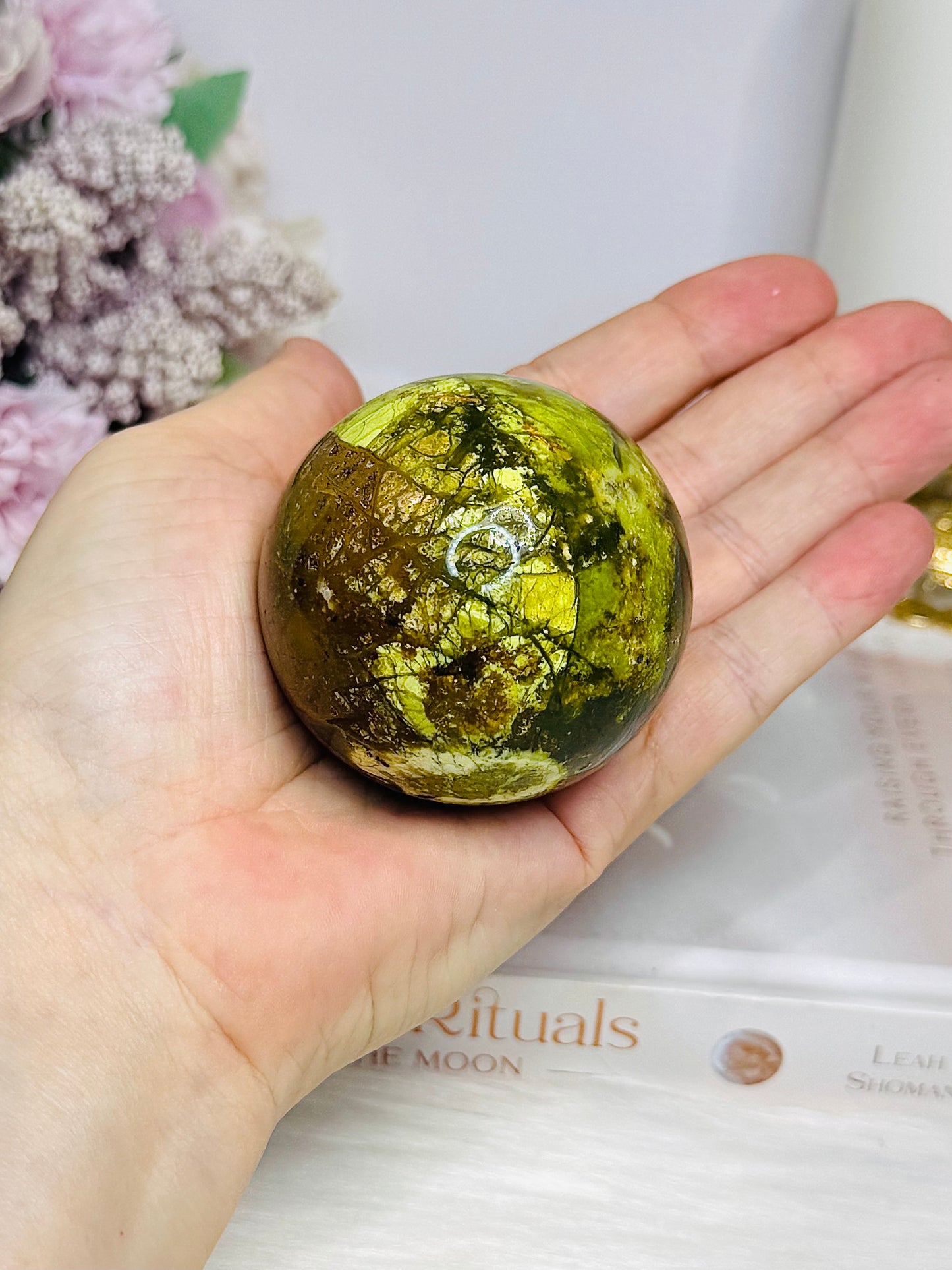 Natural Green Opal Sphere on Stand 220g