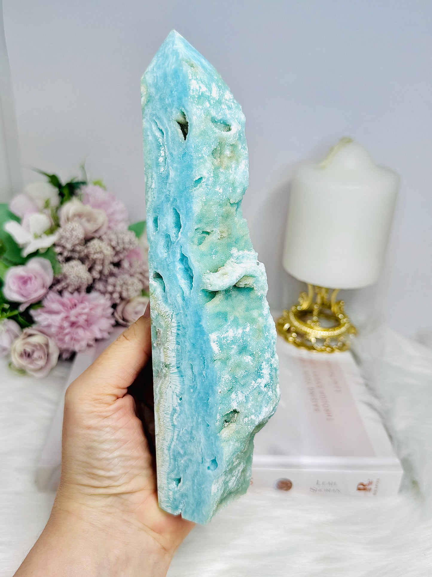 Large Blue Hemimorphite Druzy Tower 21cm
