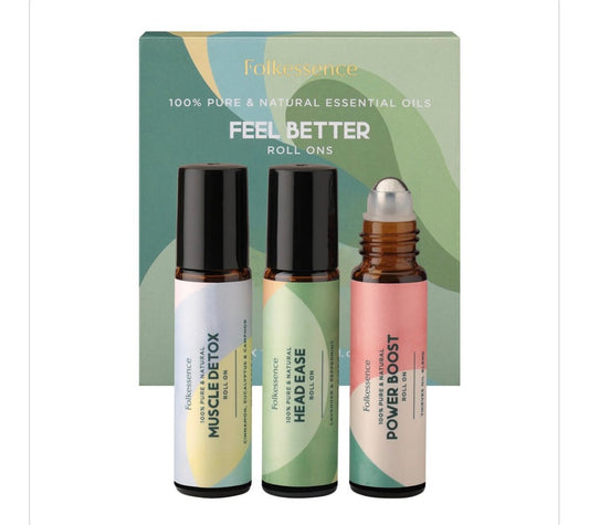 Folkessence ‘Feel Better’ Gift Pack 3 Oils ~ Muscle Detox, Head Ease, Power Boost