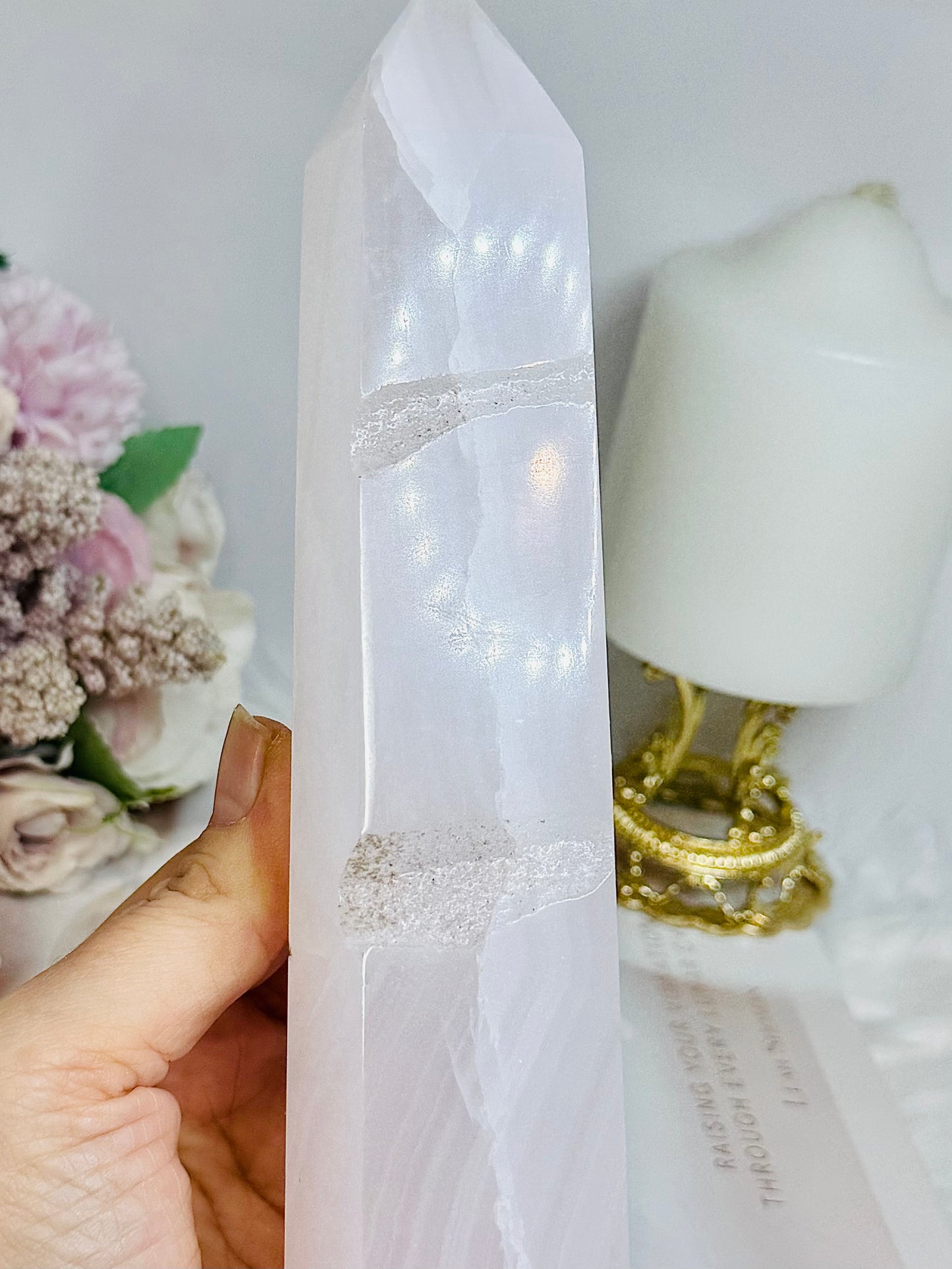 Large Pink Calcite Tower (UV Reactive) Reduced as damage at back 23cm