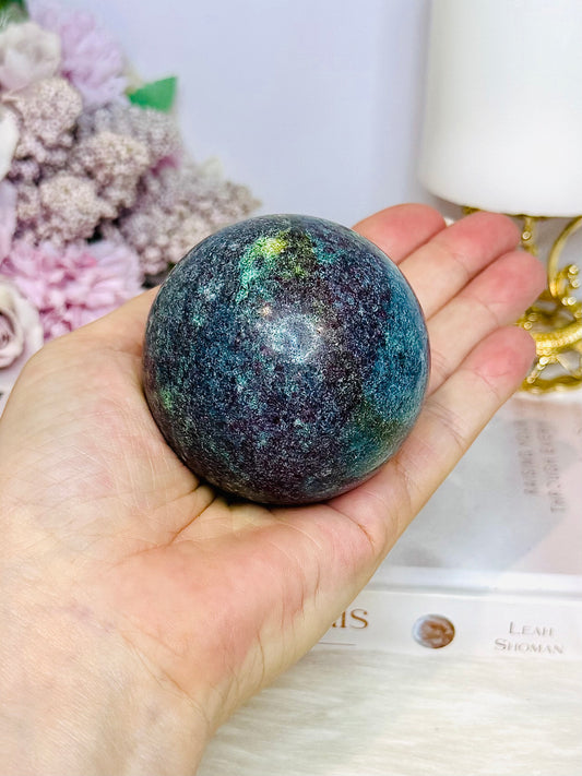 Ruby in Kyanite (UV Reactive) Sphere on Timber Stand 447g