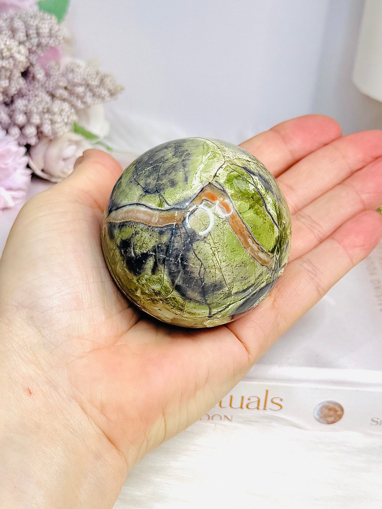 Money Agate Sphere on Stand 291g