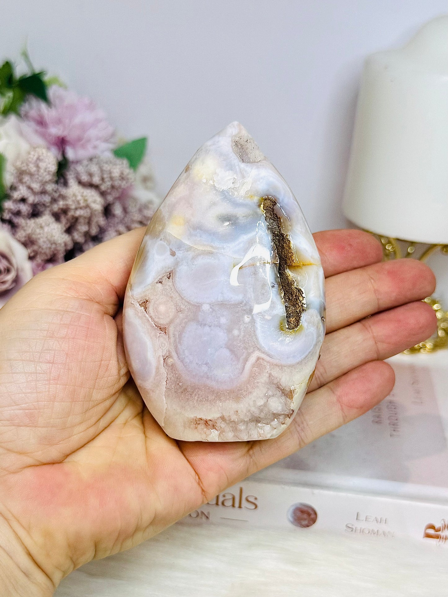Druzy Pink Amethyst X Flower Agate Freeform | Flame 10cm 303g