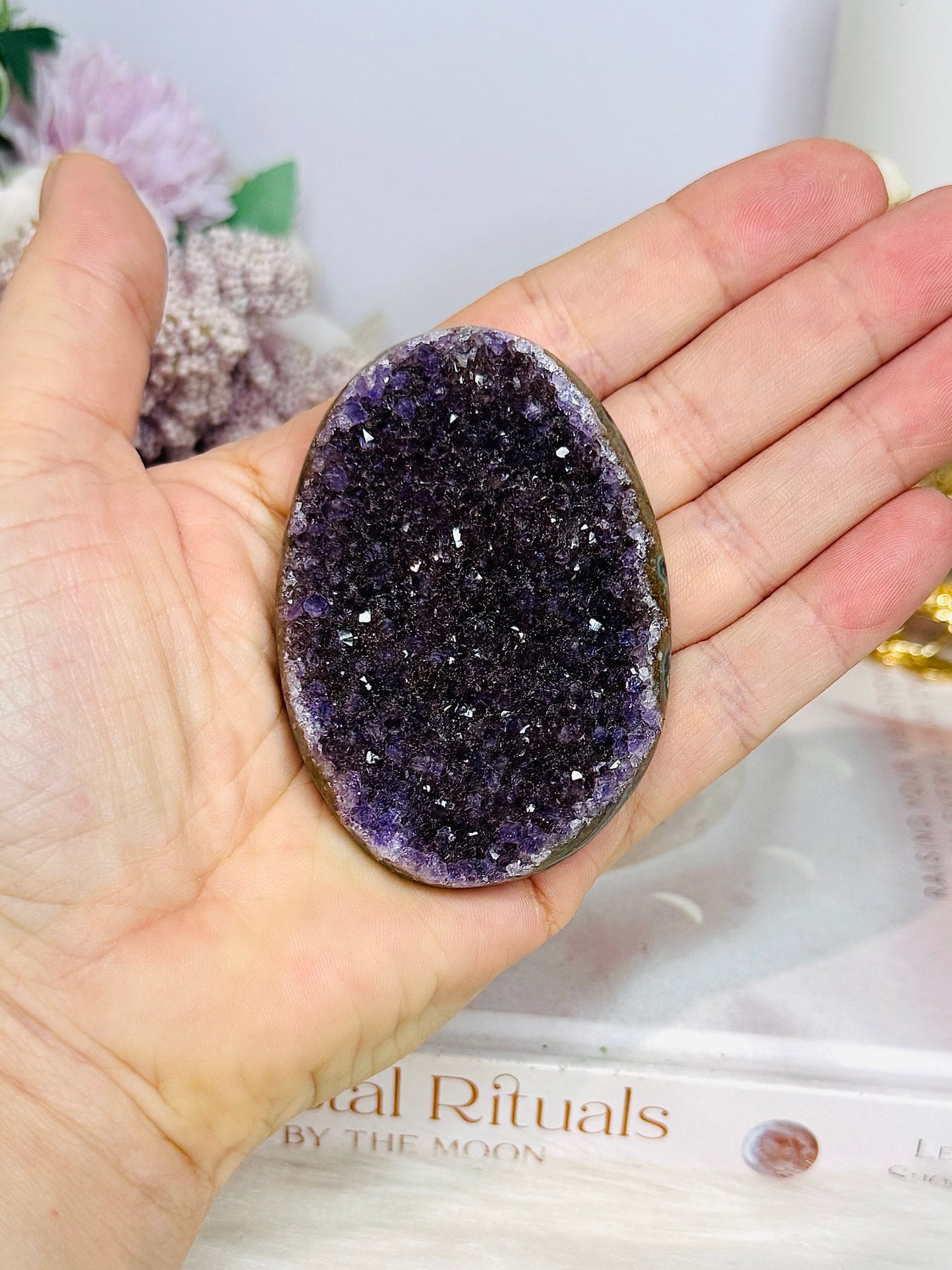 High Grade Amethyst Cluster Palm Stone