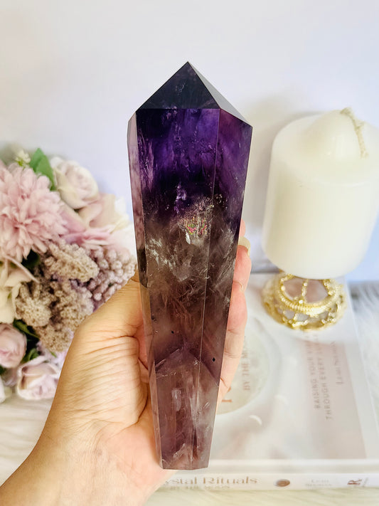 Wow!!! High Grade Large Amethyst Dragon Tooth Phantom Wand With Stunning Rainbows 18cm