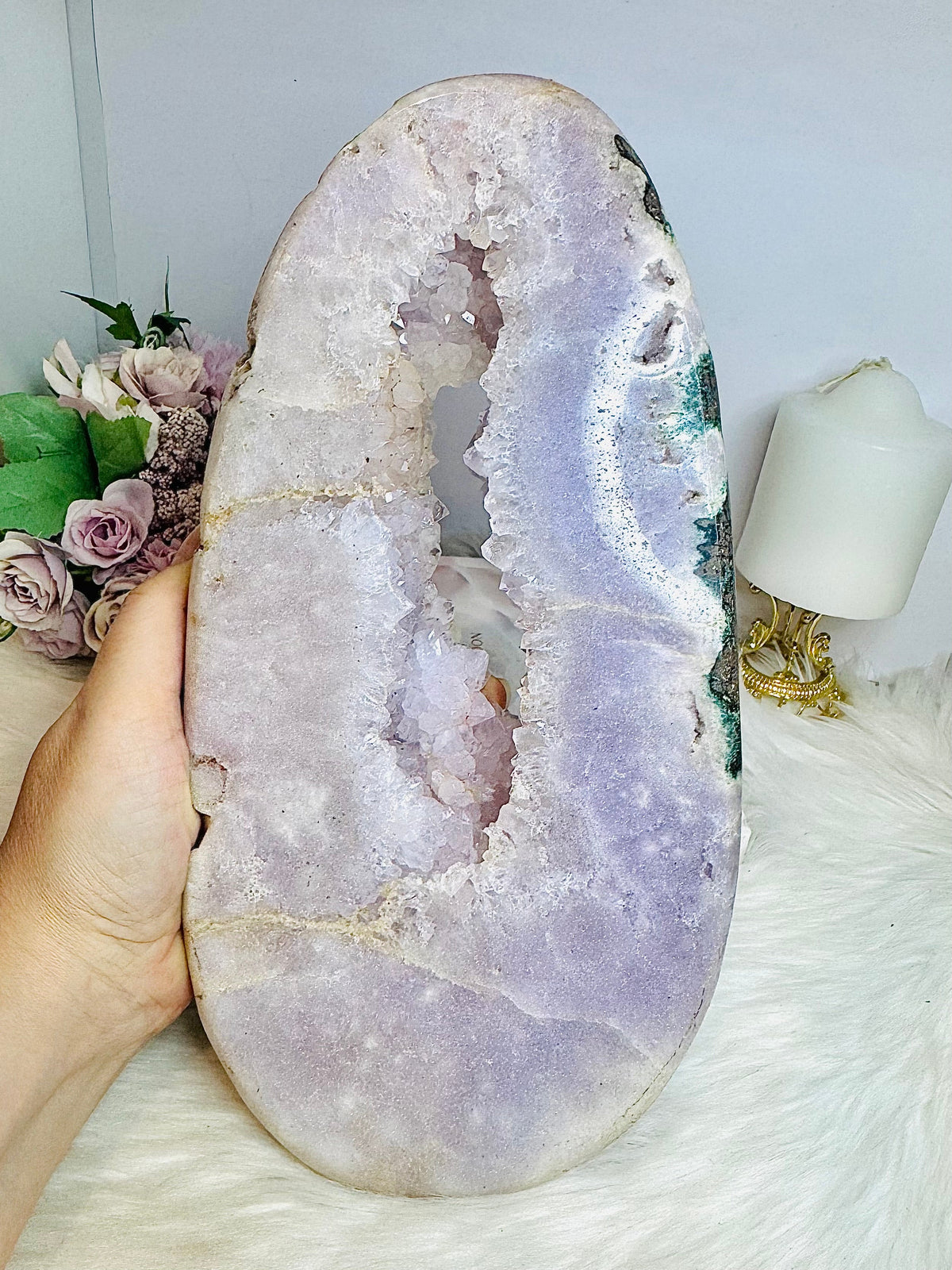 Statement Piece ~ Huge Pink Amethyst Druzy Portal Slab On Stand 36cm 2.45KG