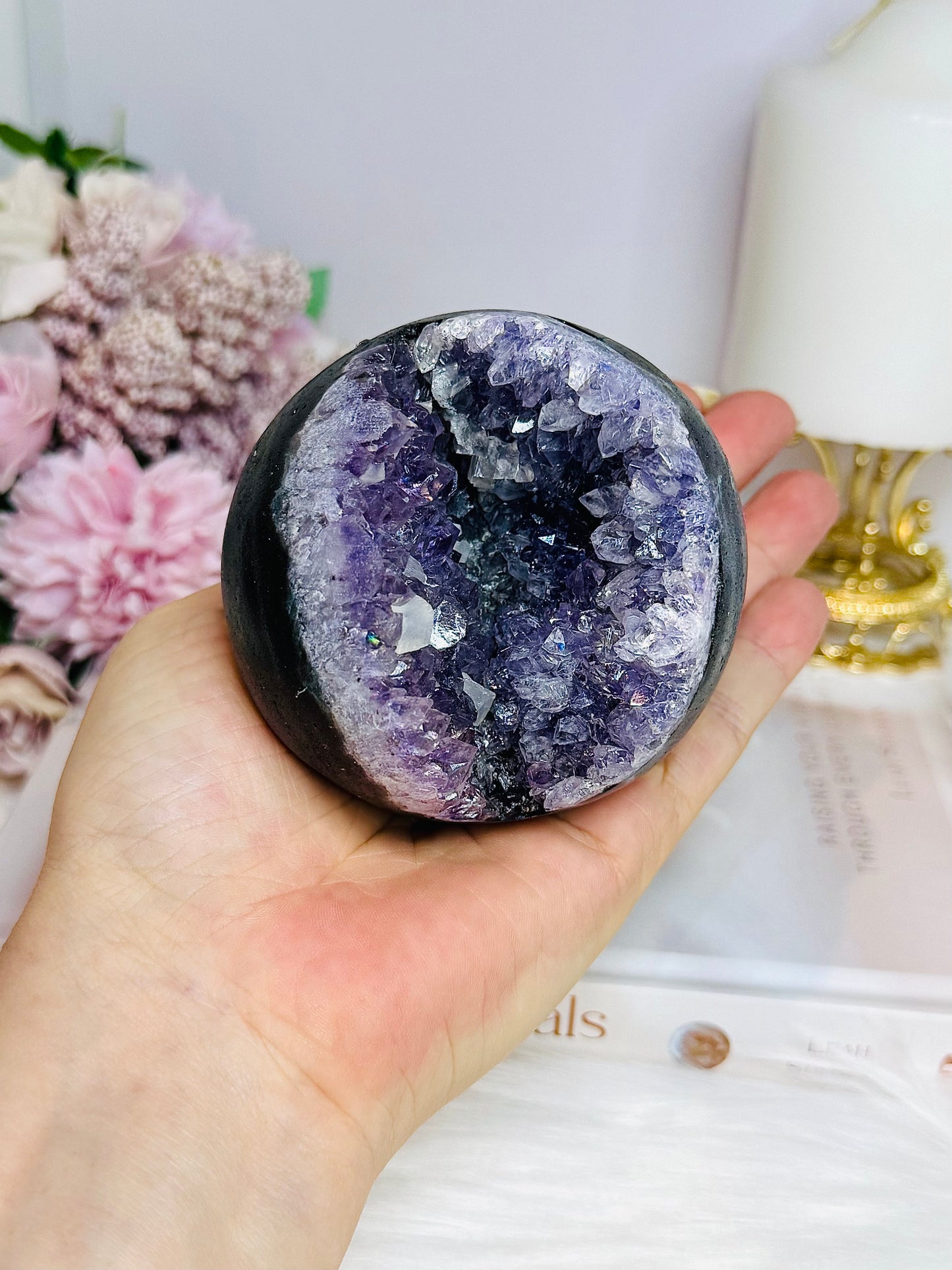 Large Druzy Amethyst Sphere on Stand 503g