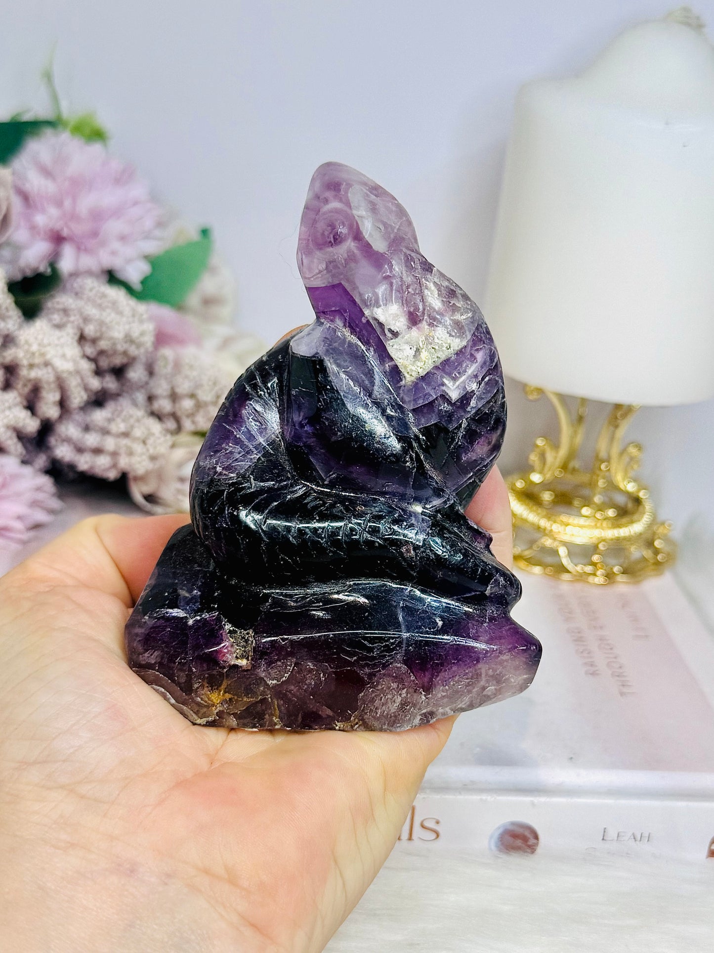 Purple Fluorite Carved Snake 342grams