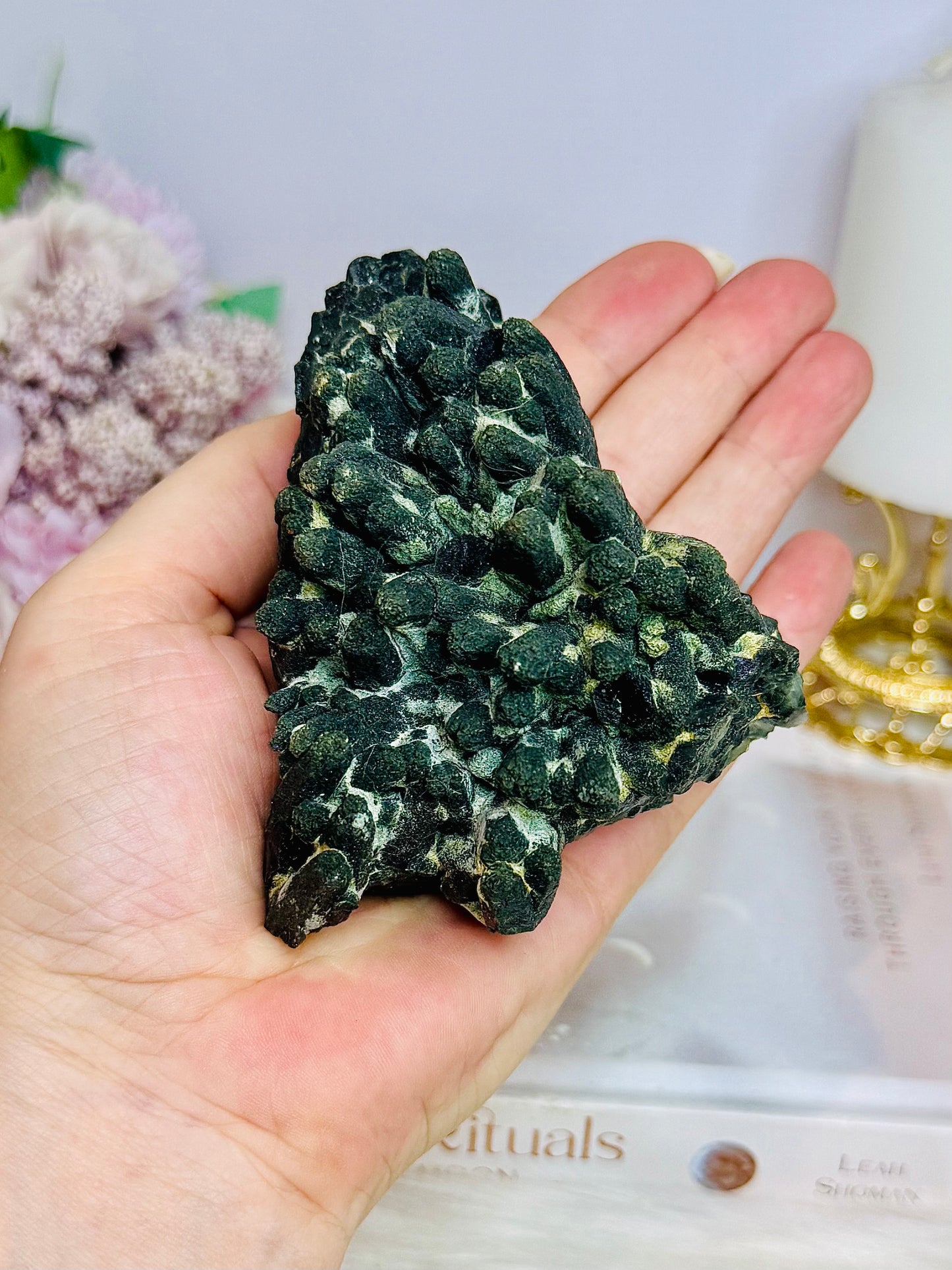 A Collectors Piece ~ Rare High Grade Green Hedenbergite Quartz Crystal Cluster 9.5cm 367g