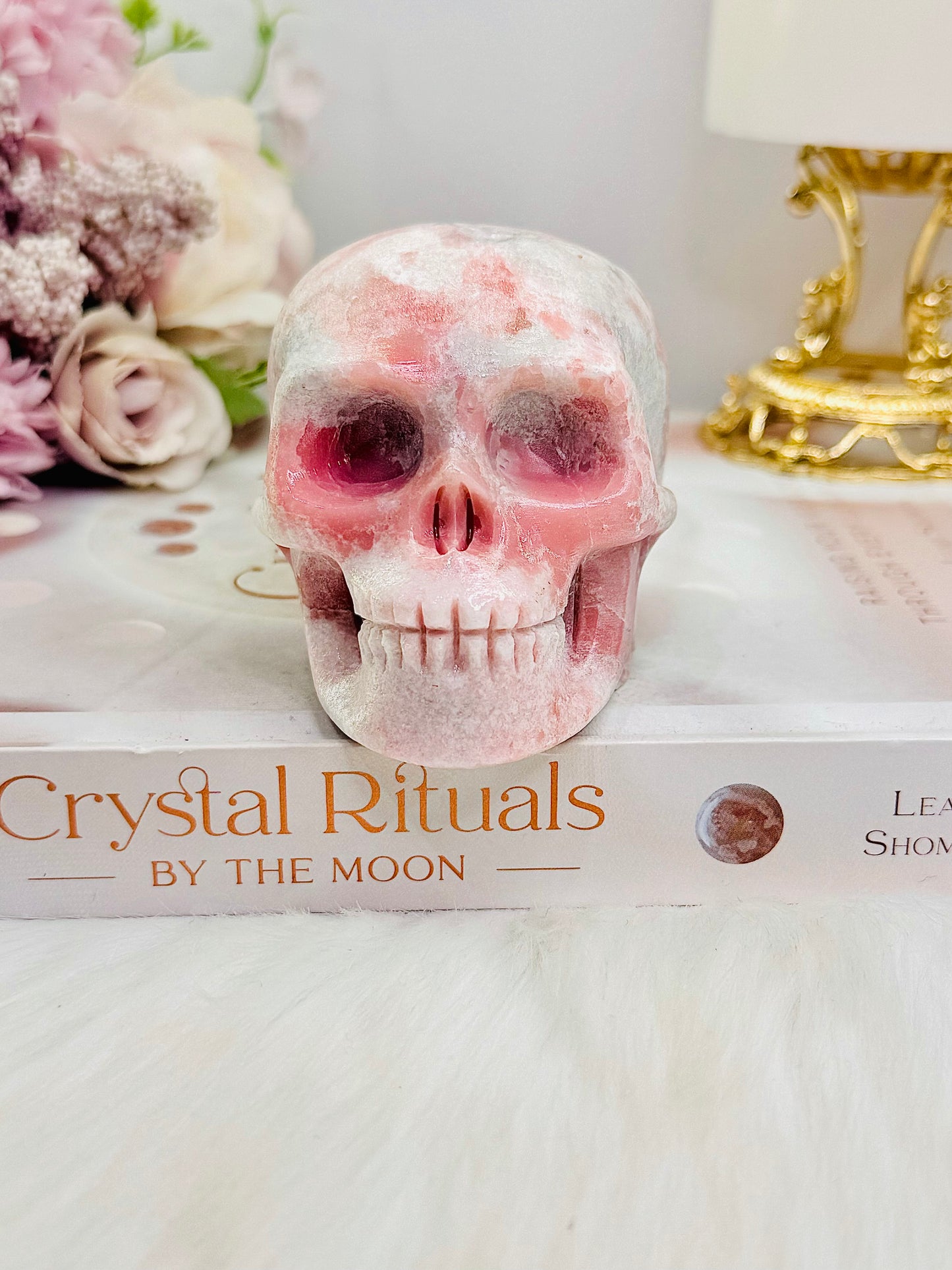 Natural Pink Opal Carved Skull 422grams 8.5cm