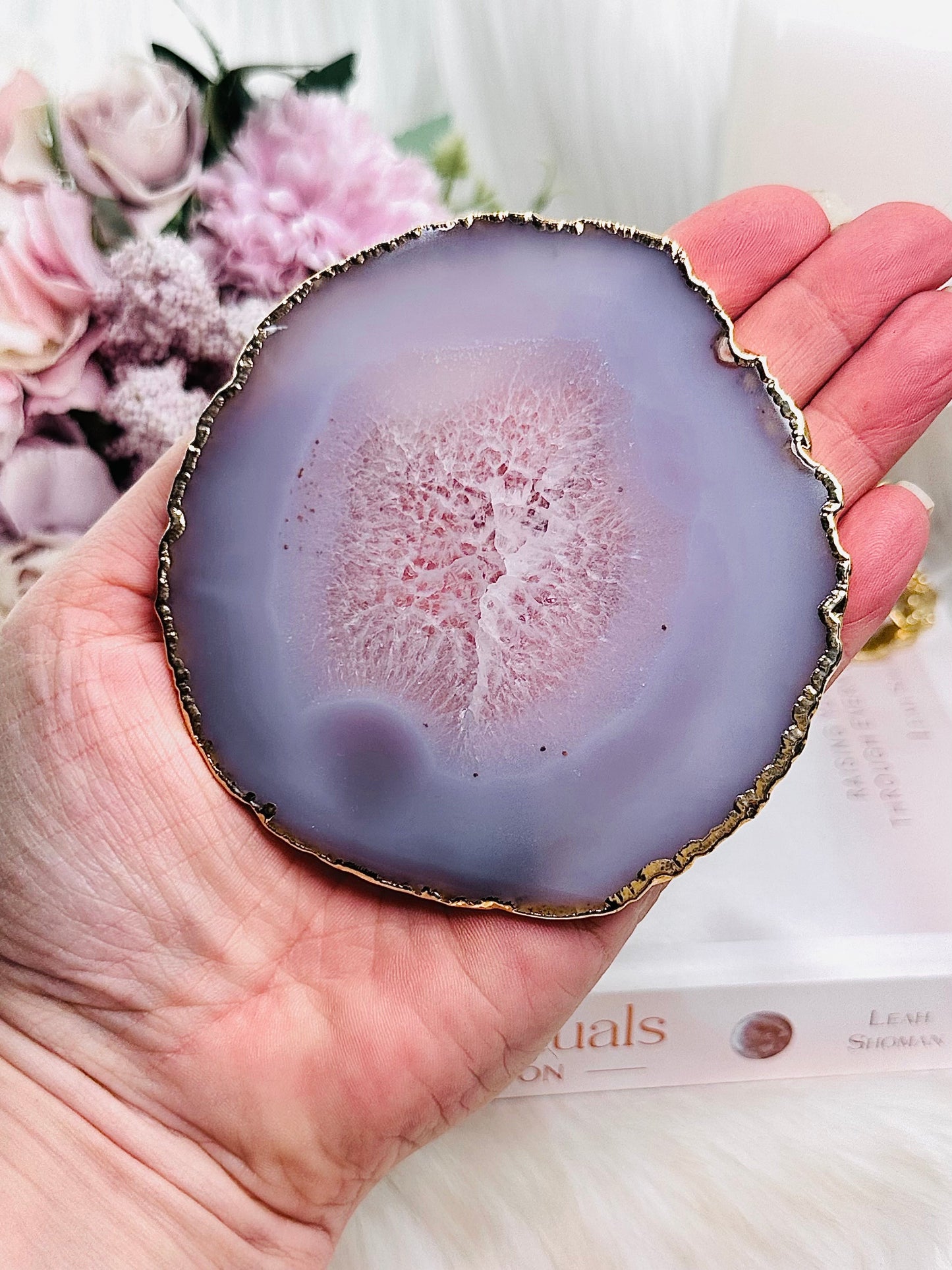 Gorgeous 10cm Gold Plated Druzy Agate Coaster | Slab From Brazil