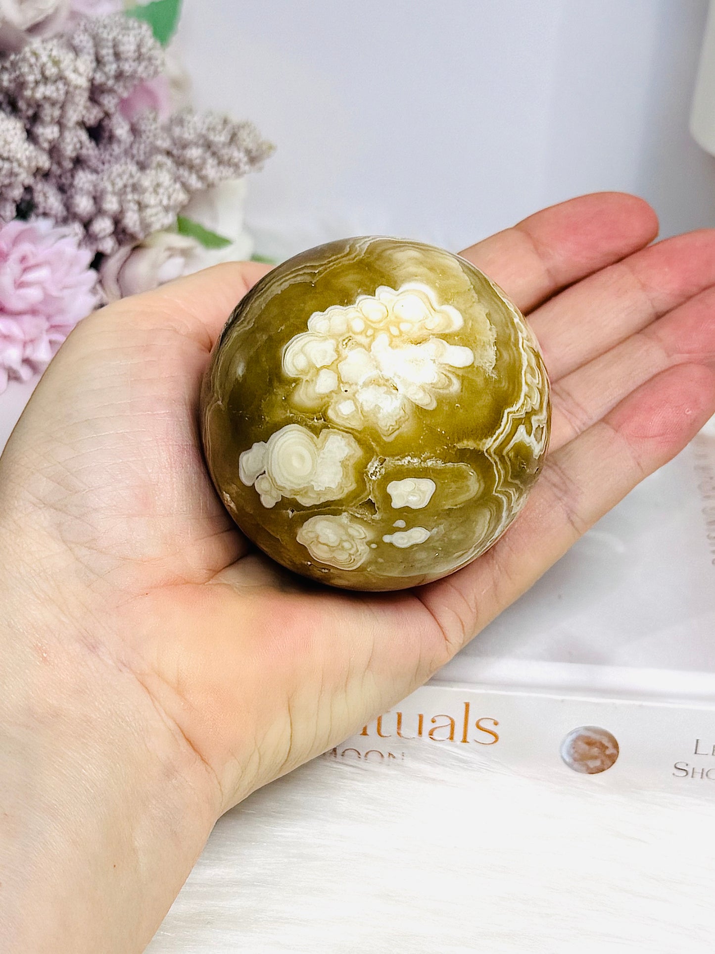 Large Amber Calcite Sphere on Stand 327g