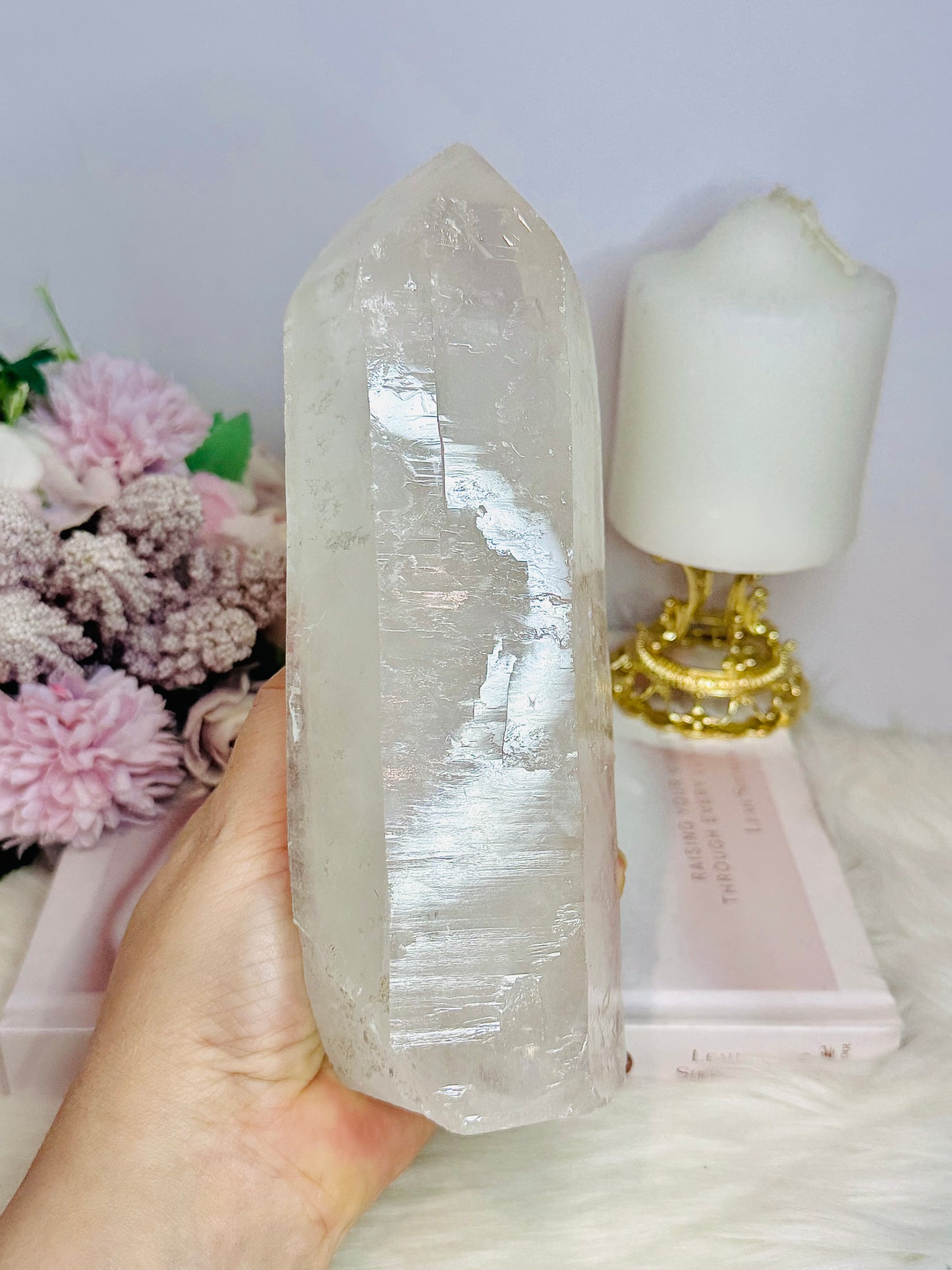 Huge 1.53KG Lemurian Quartz Crystal Tower From Brazil
