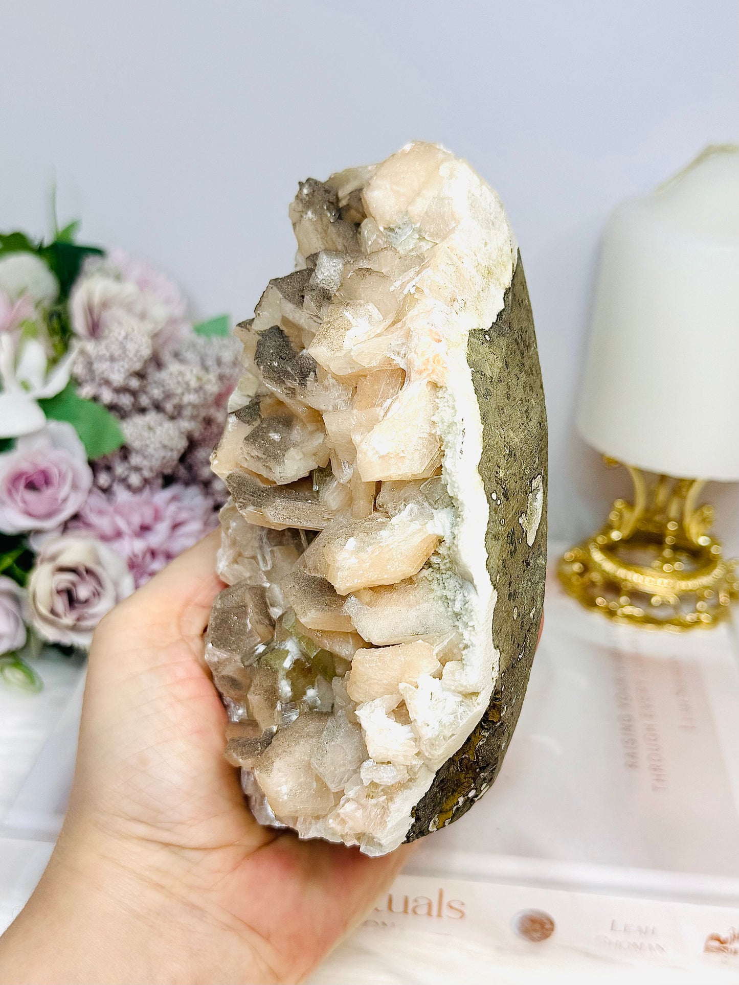 Large Natural Apophyllite X Calcite Freeform 855g 14cm