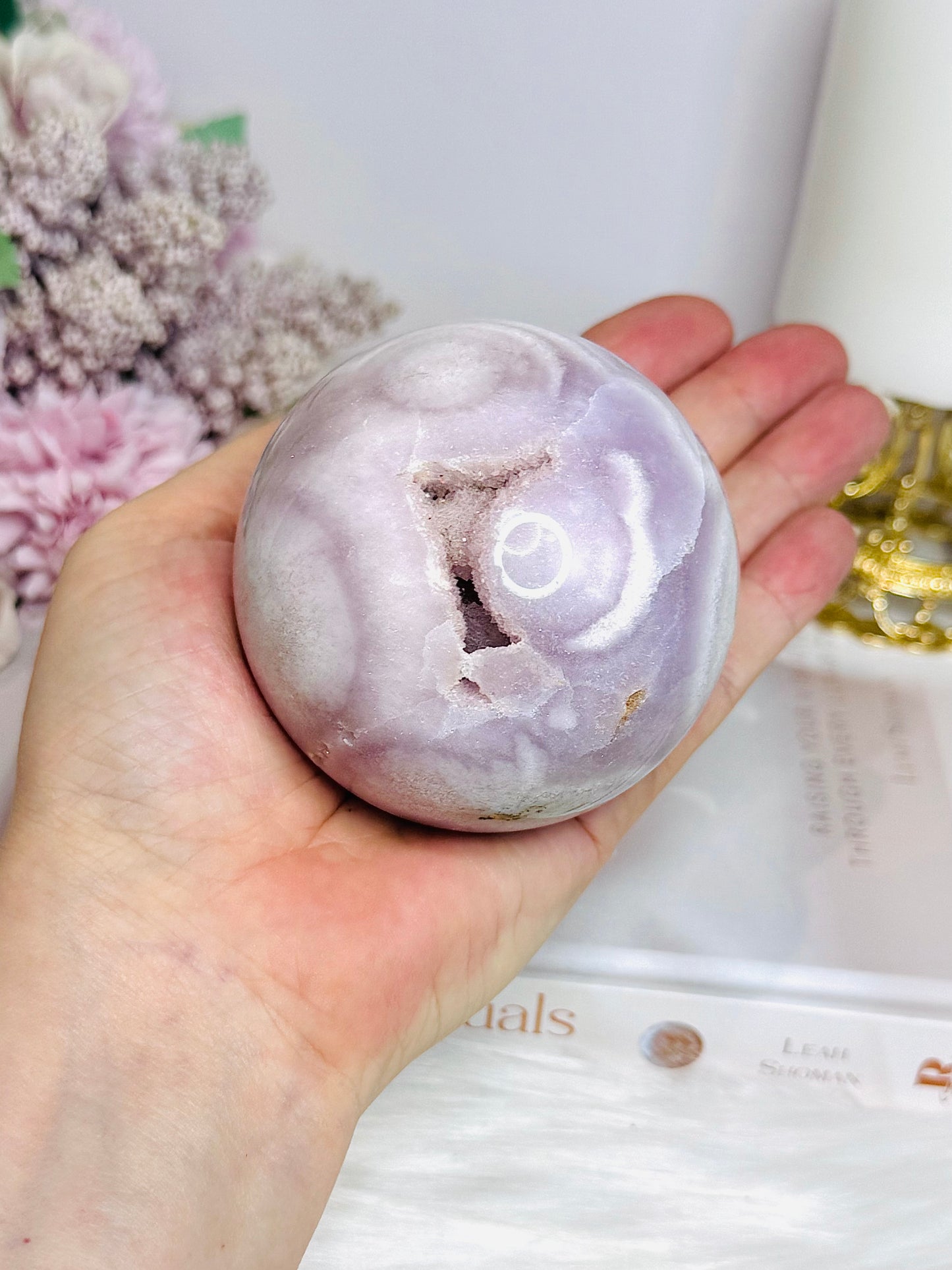 Large Pink Amethyst Druzy Sphere on Glass Stand (stand can be changed) 471g
