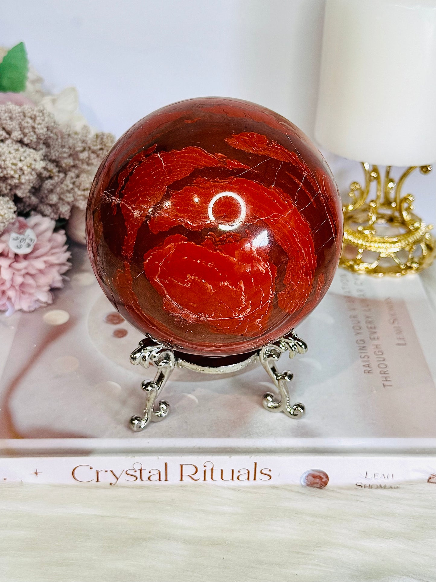 Red Jasper Huge Sphere On Stand 1.5KG 10cm