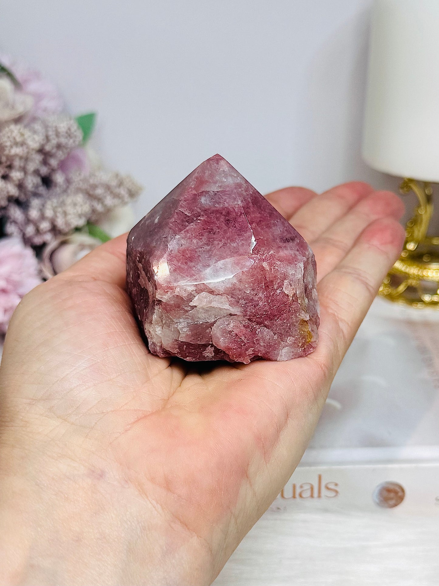 Strawberry Quartz Polished Top Freeform (natural fracture line in top)