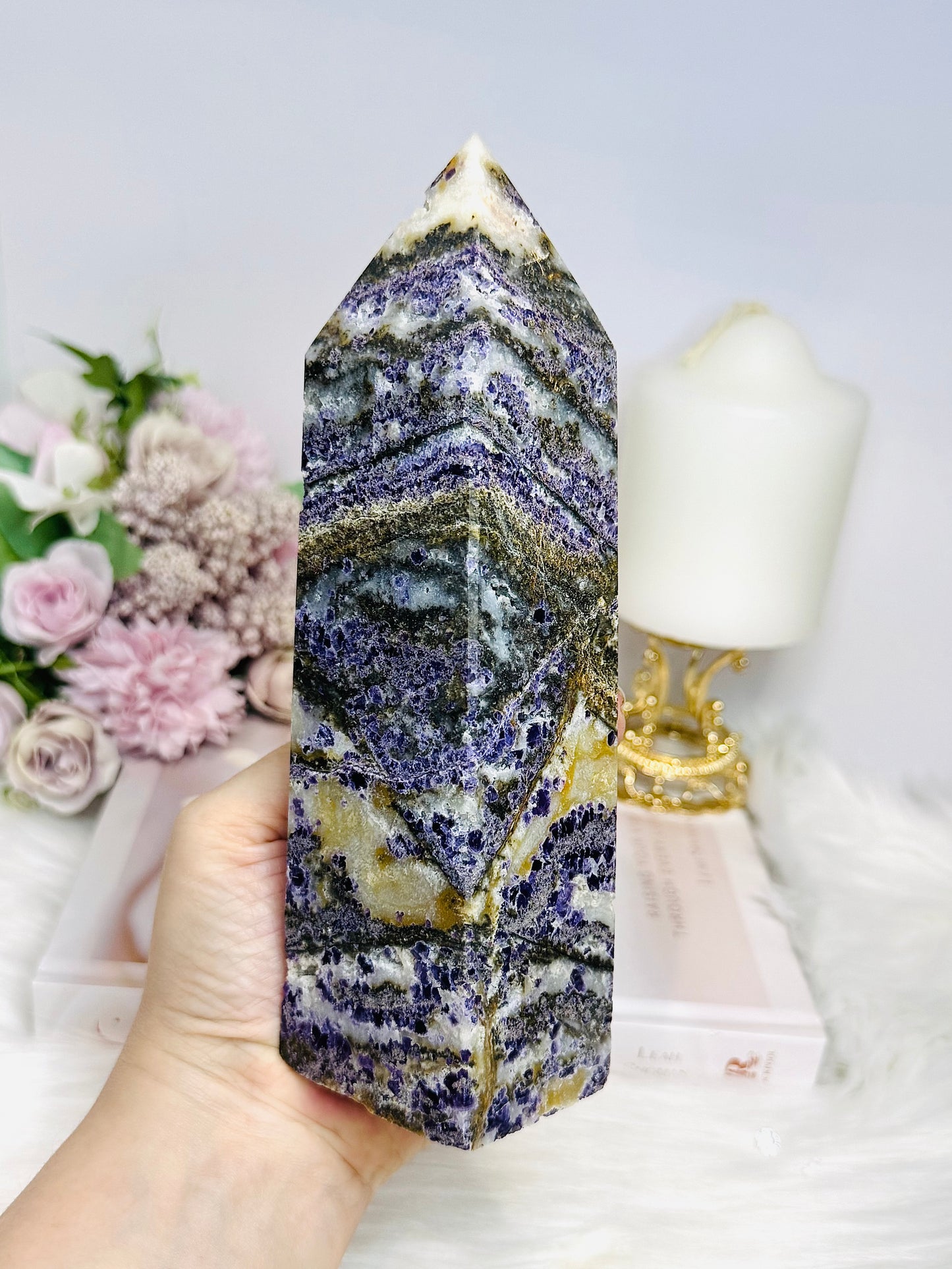 Large Purple Fluorite X Sphalerite Tower 18.5cm 901g