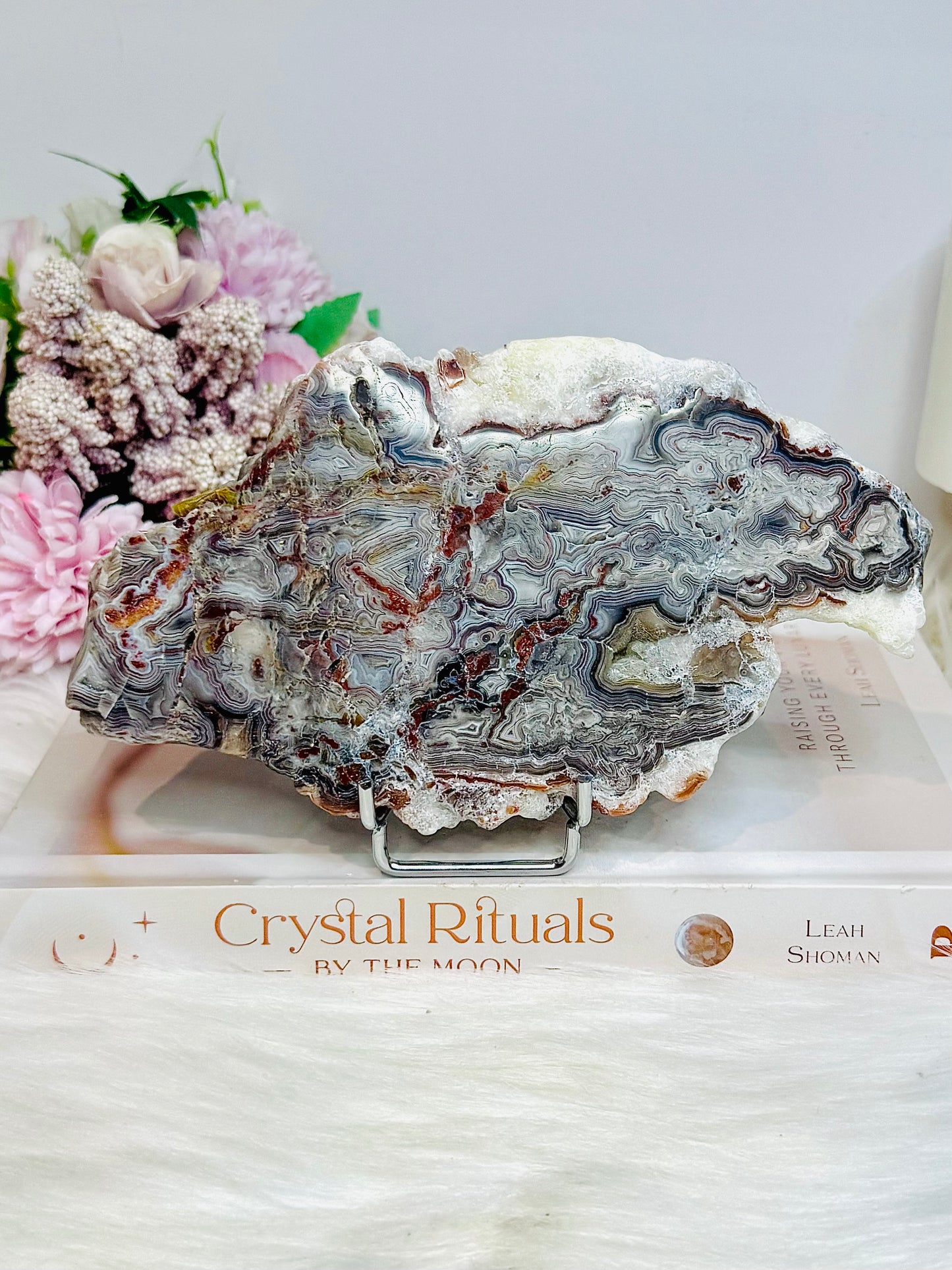 Natural Large Mexican Lace Agate Slab on Stand 17.5cm