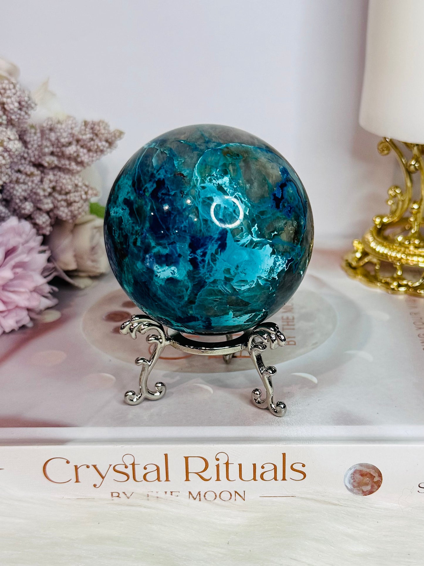 Absolutely Incredible High Grade Chrysocolla Sphere on Stand 339grams