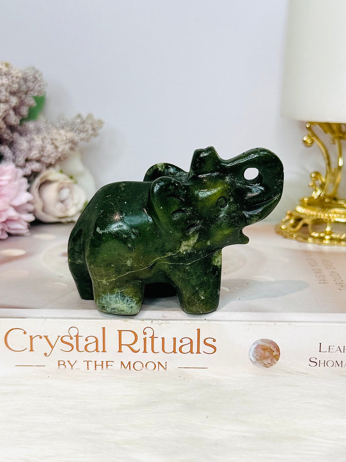 Green Jade Carved Elephant 8cm