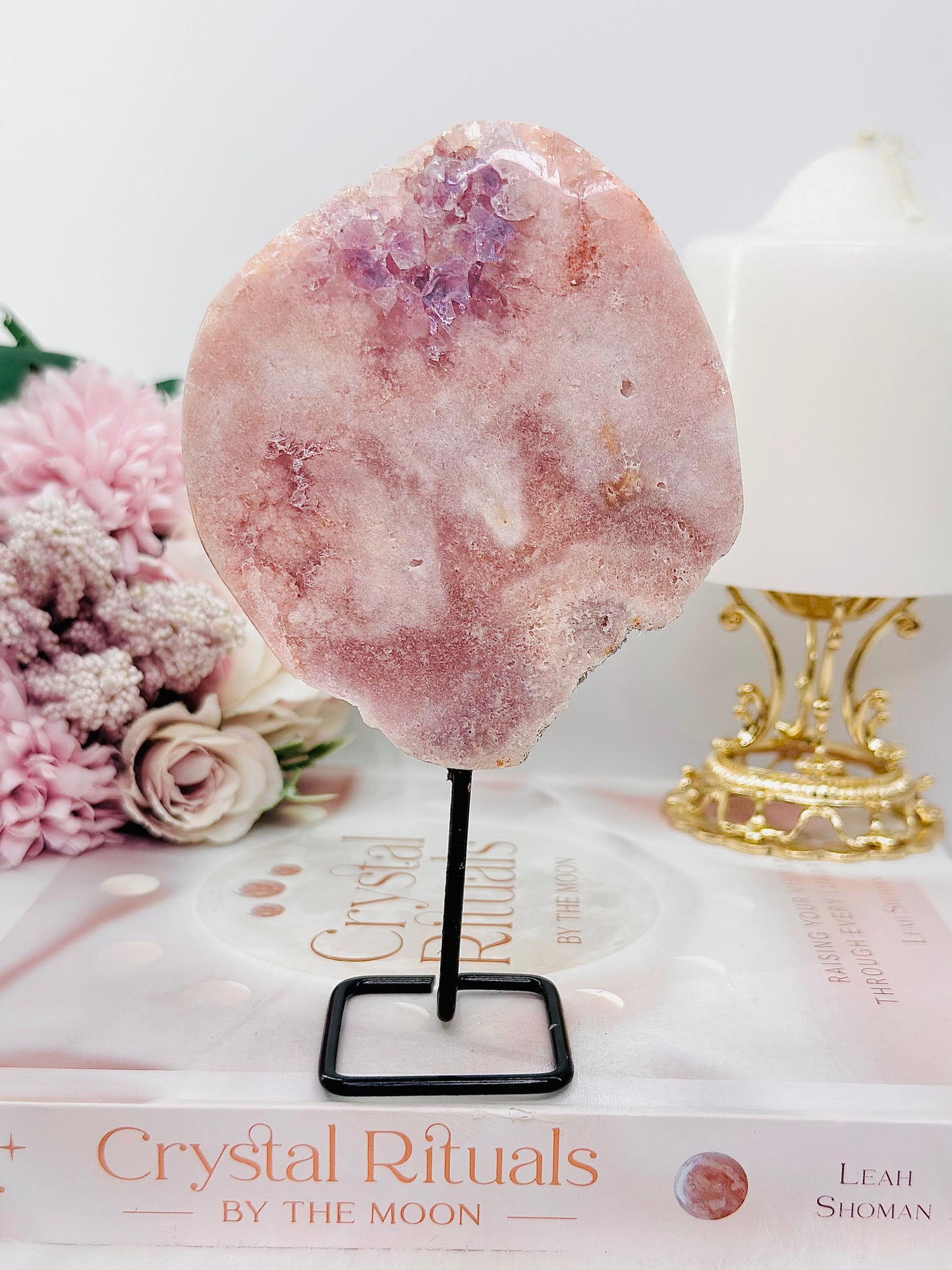 Natural Druzy Pink Amethyst Slab on Stand 15cm