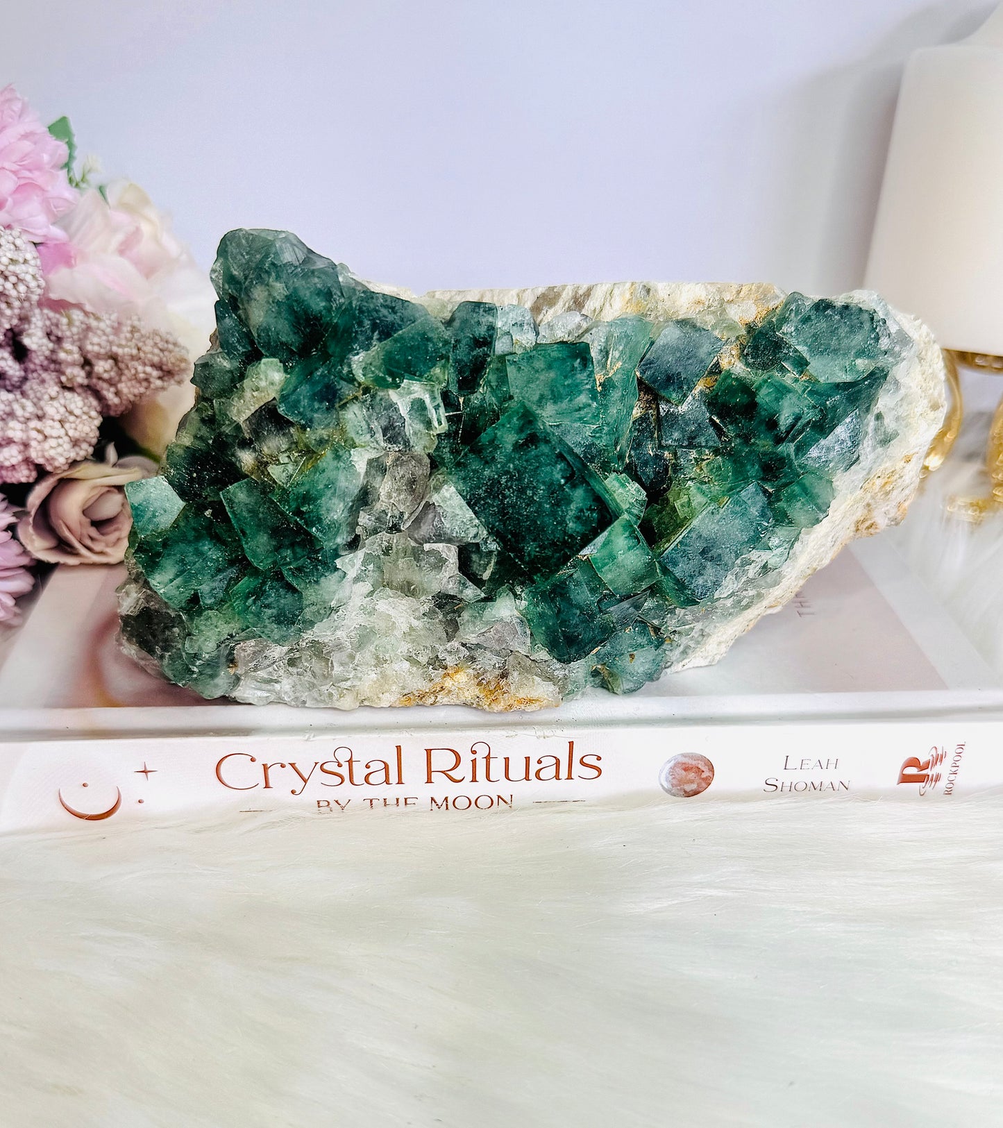 Natural Large 17cm 1.06KG Green Cubed Fluorite Specimen