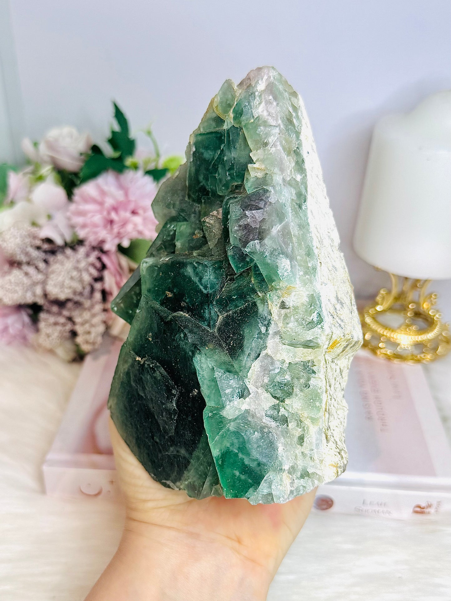 Huge Natural Green Cubed Fluorite Specimen 16cm 1.26KG